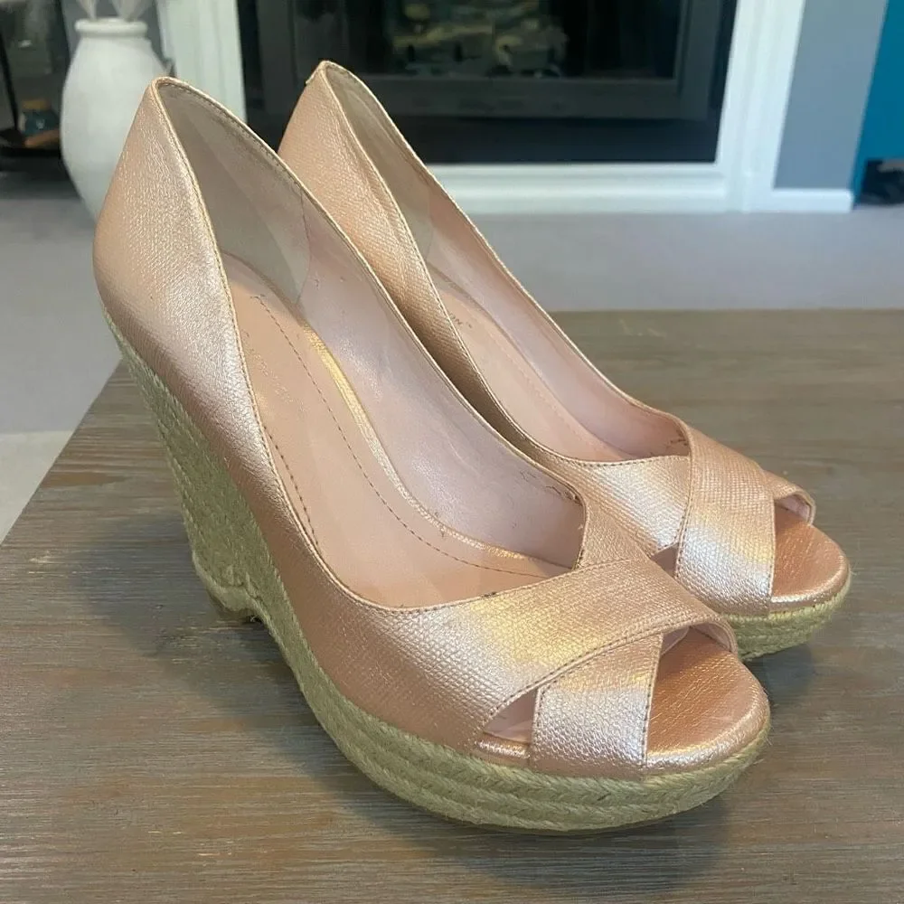 BCBGeneration Metallic Pink Wedges Size 8.5